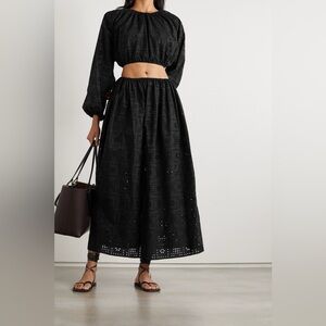 MATTEAU Broderie Cotton Maxi Skirt & Cropped Blouse Eyelet Patterned Fabric